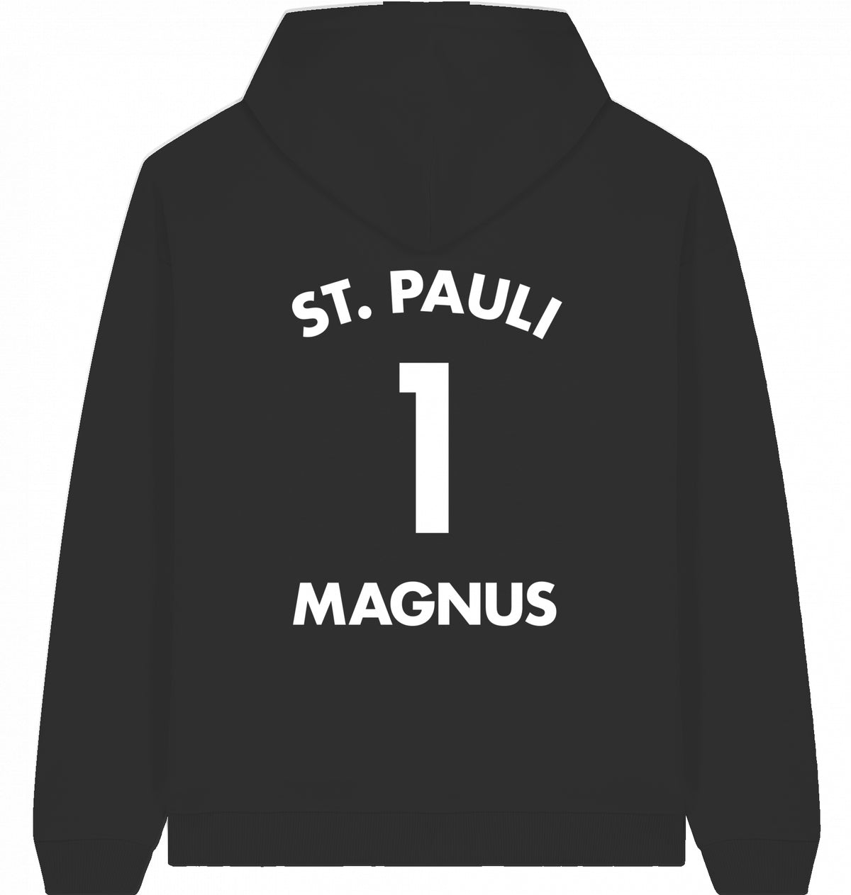 Schwarzer Magnus Carlsen Hoodie des FC St. Pauli Schach – Rückseite mit ST. PAULI, Nummer 1 und MAGNUS